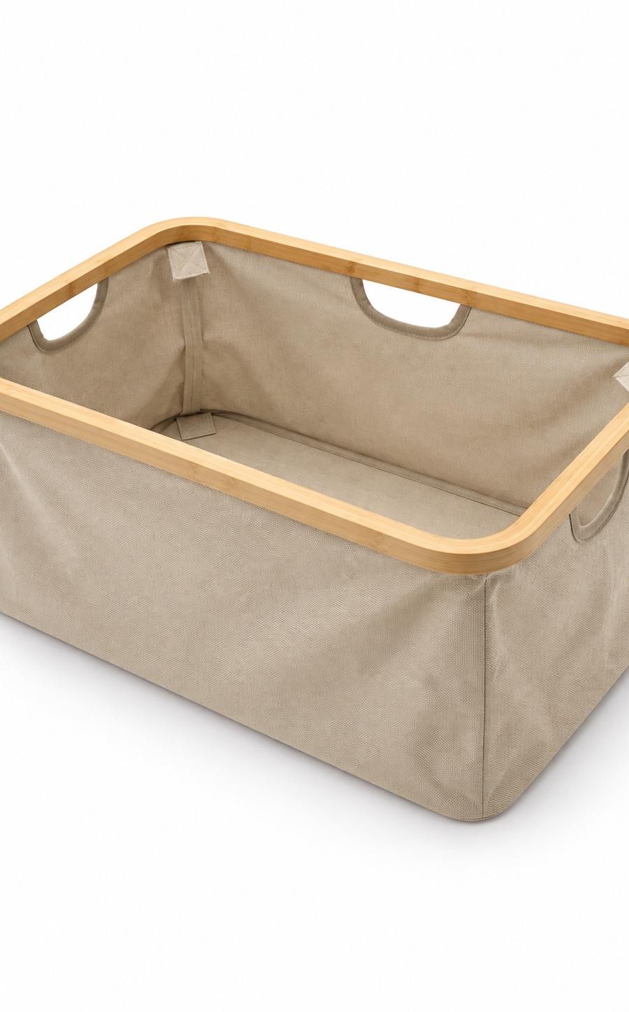Collapsible Beige Fabric Storage Basket with Wooden Frame — view 1 of 2