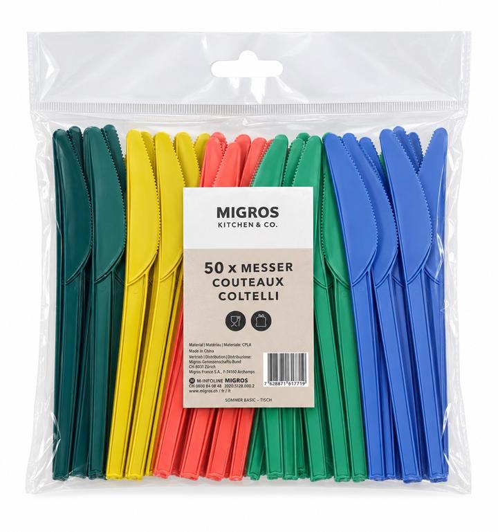 طقم سكاكين بلاستيكية ملوّنة من Migros، 50 قطعة