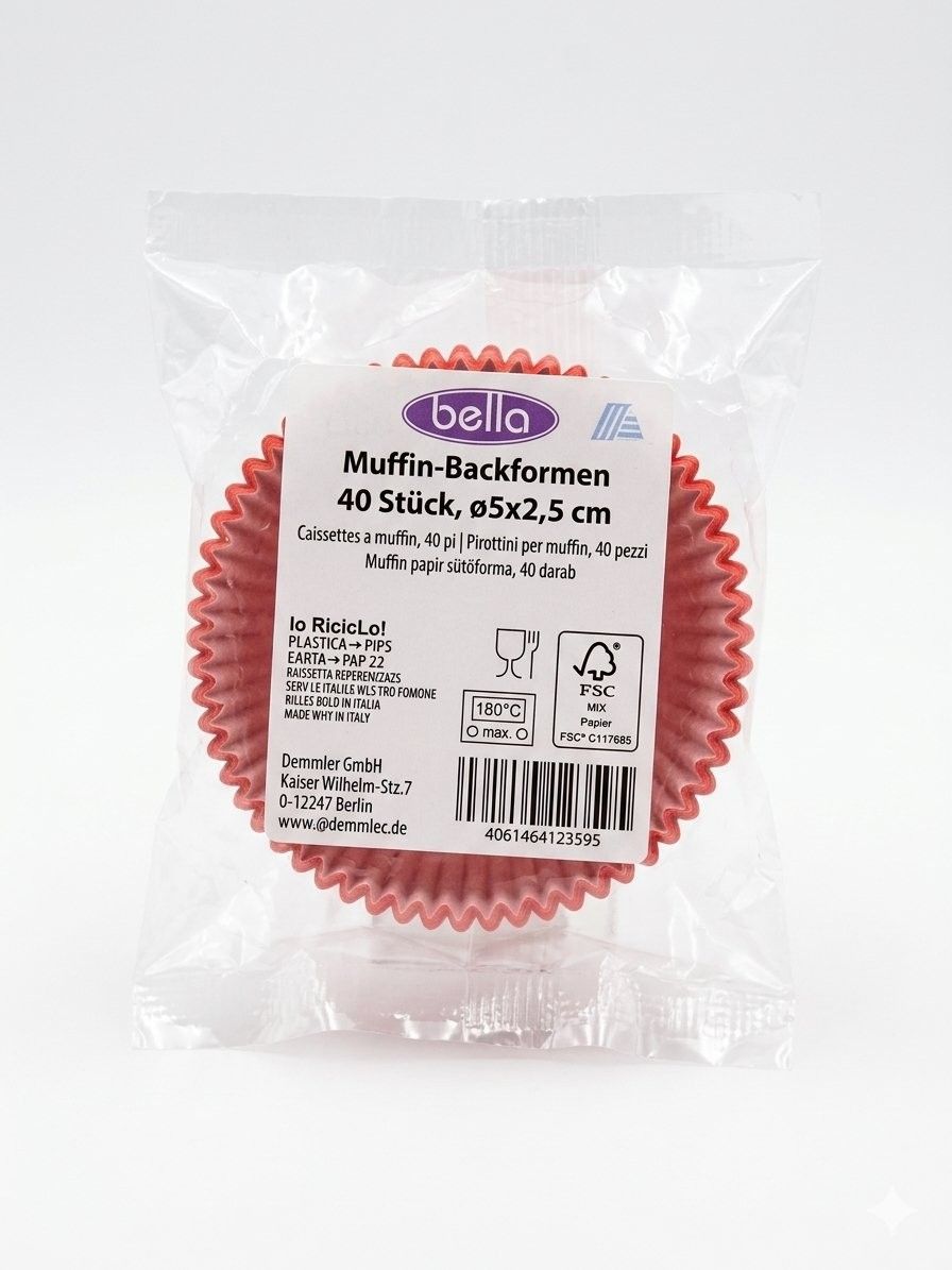Bella – Paper Muffin Baking Cups – 40 Pieces, Red