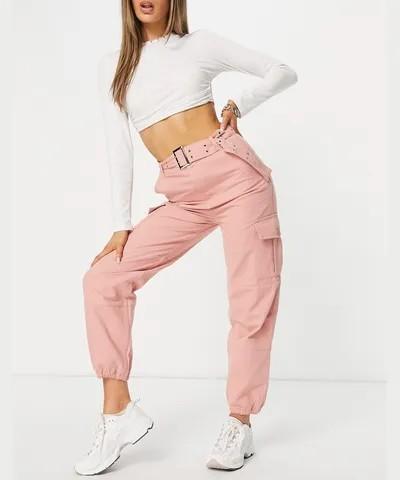 Signature 8 belted cargo trouser in pink