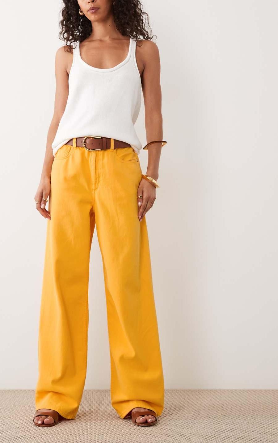 ASOS DESIGN High-Waisted Straight Leg Denim Jeans in Vibrant Yellow