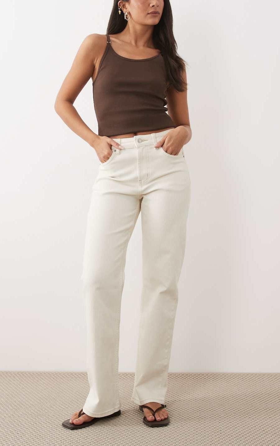 ASOS DESIGN High-Waisted Relaxed Mom Jeans in Off-White