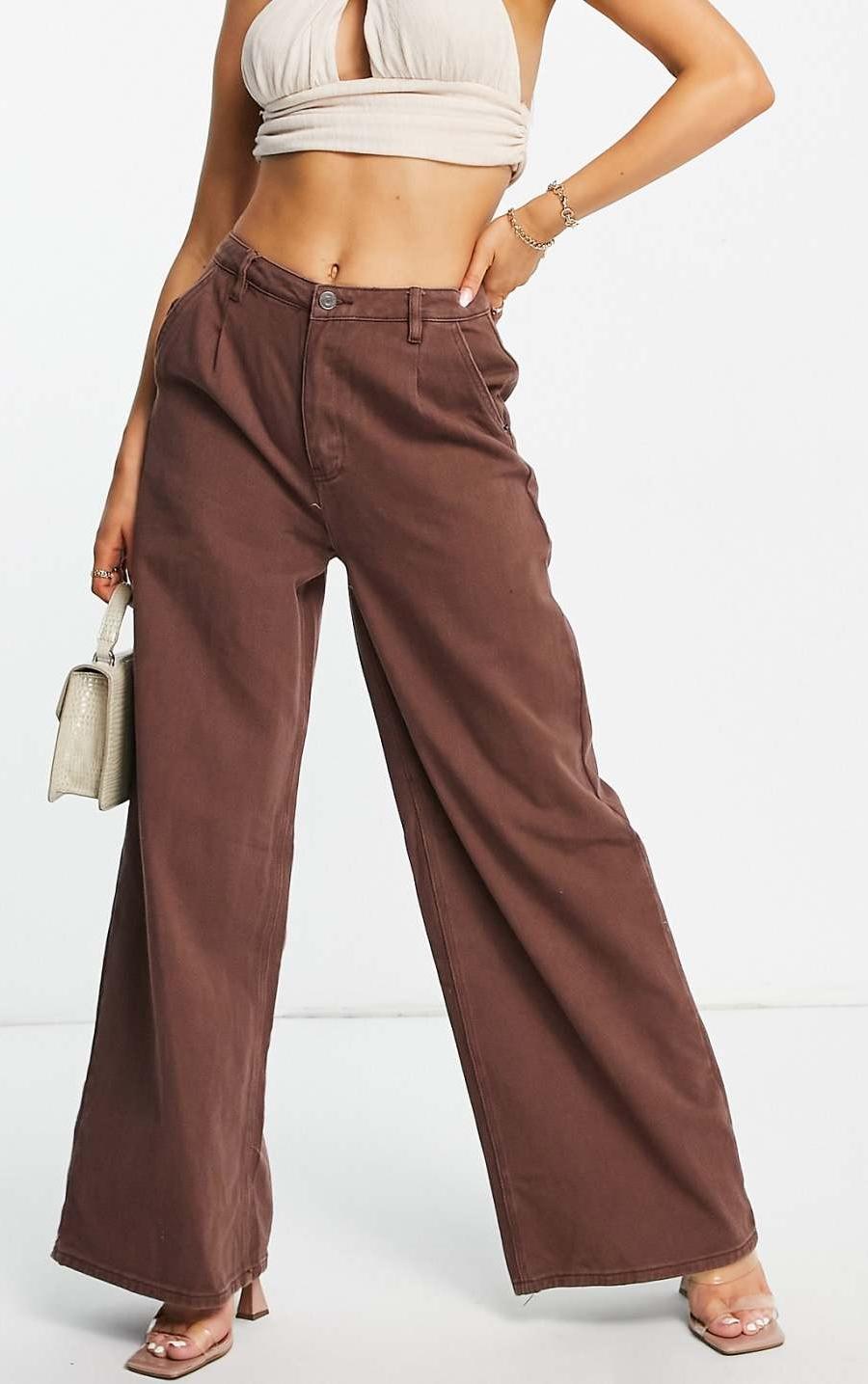 Missguided wide leg jeans in brown