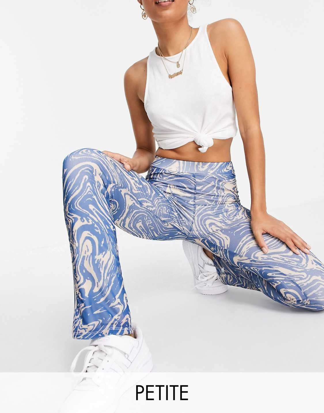 Topshop Petite marble jersey flared trousers co-ord