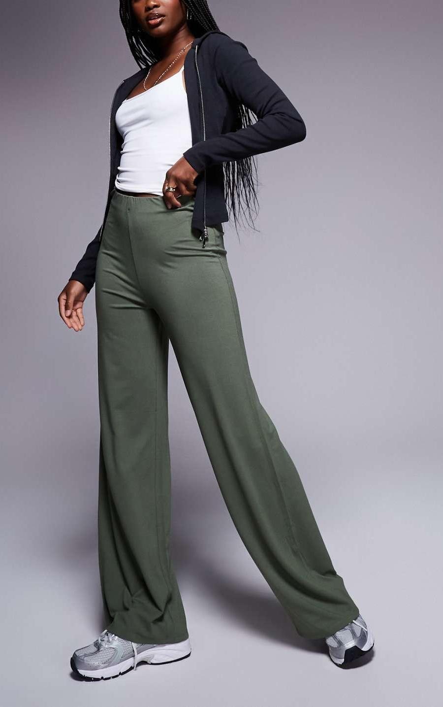 ASOS DESIGN basic wide leg jersey trouser in khaki