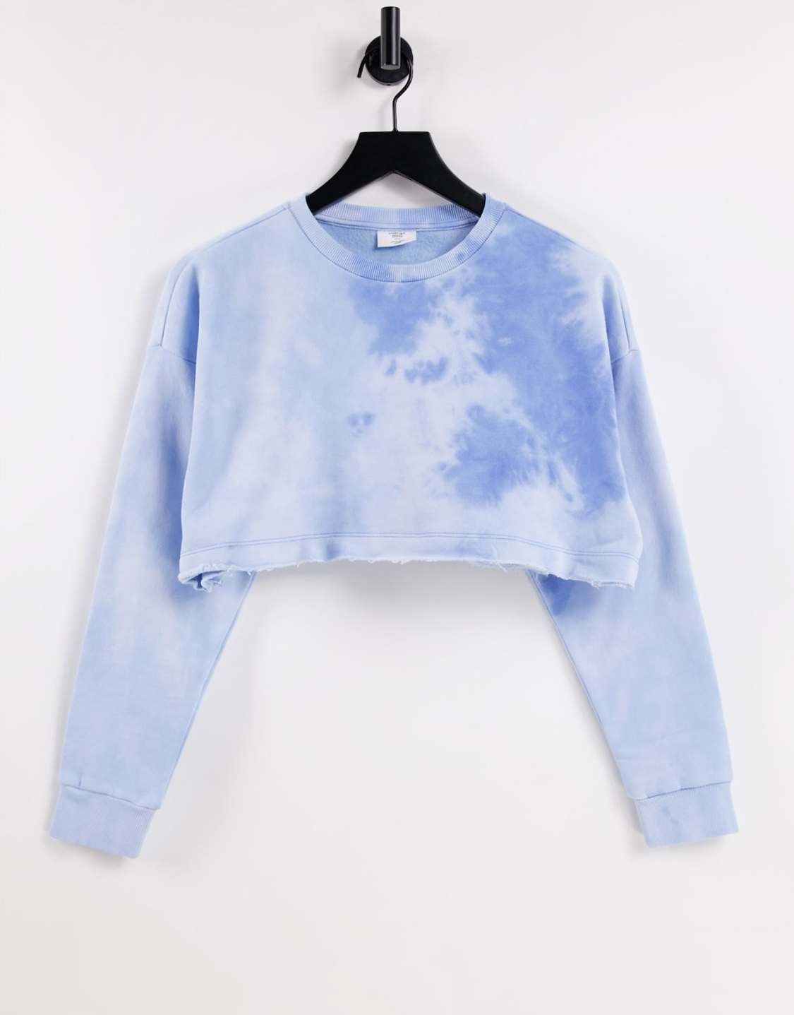 Chelsea Peers cotton tie dye cropped sweatshirt with raw edge detail in blue - MBLUE