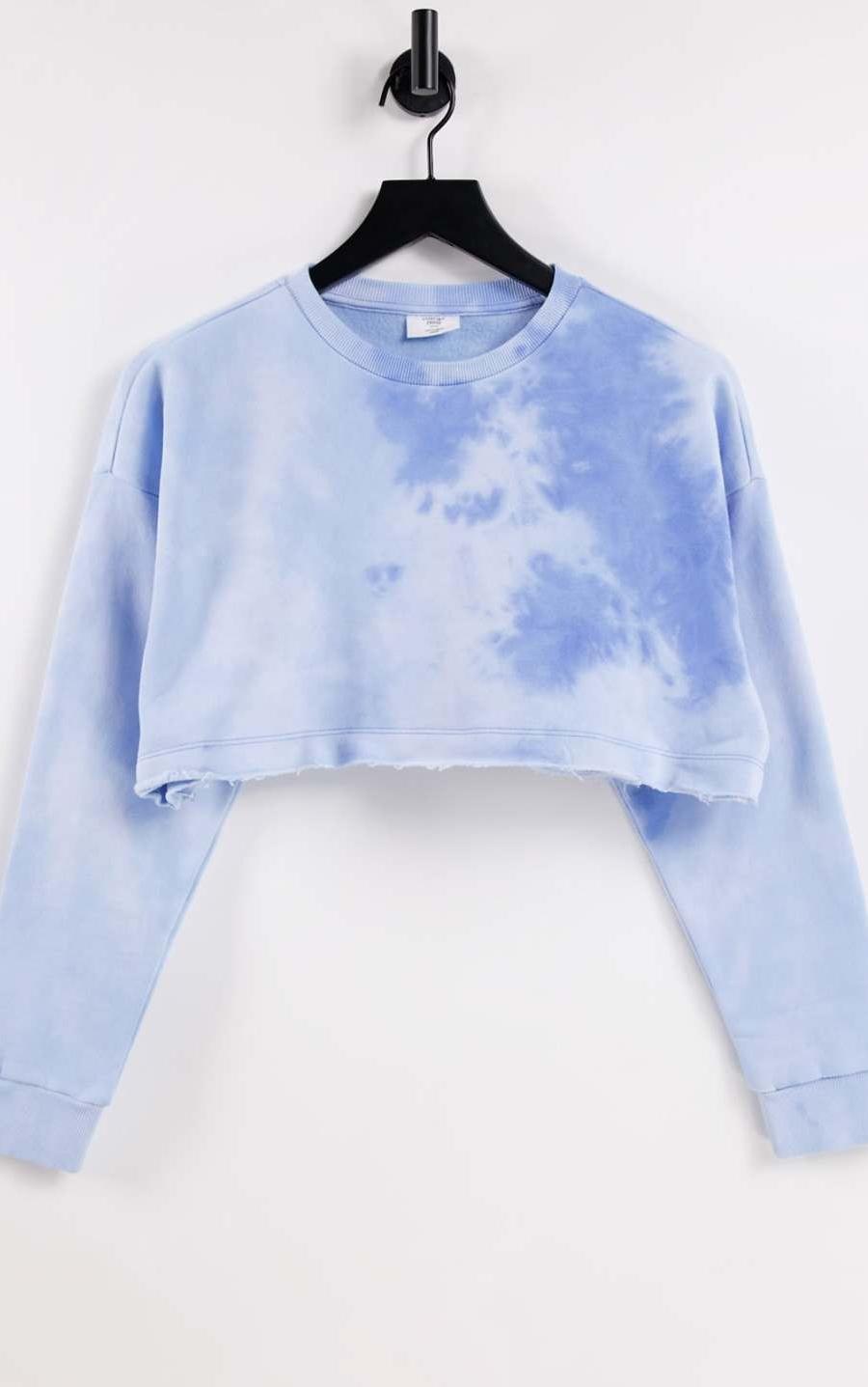Chelsea Peers cotton tie dye cropped sweatshirt with raw edge detail in blue - MBLUE