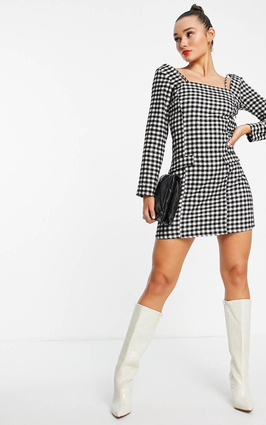 Trendyol checked mini dress with long sleeves