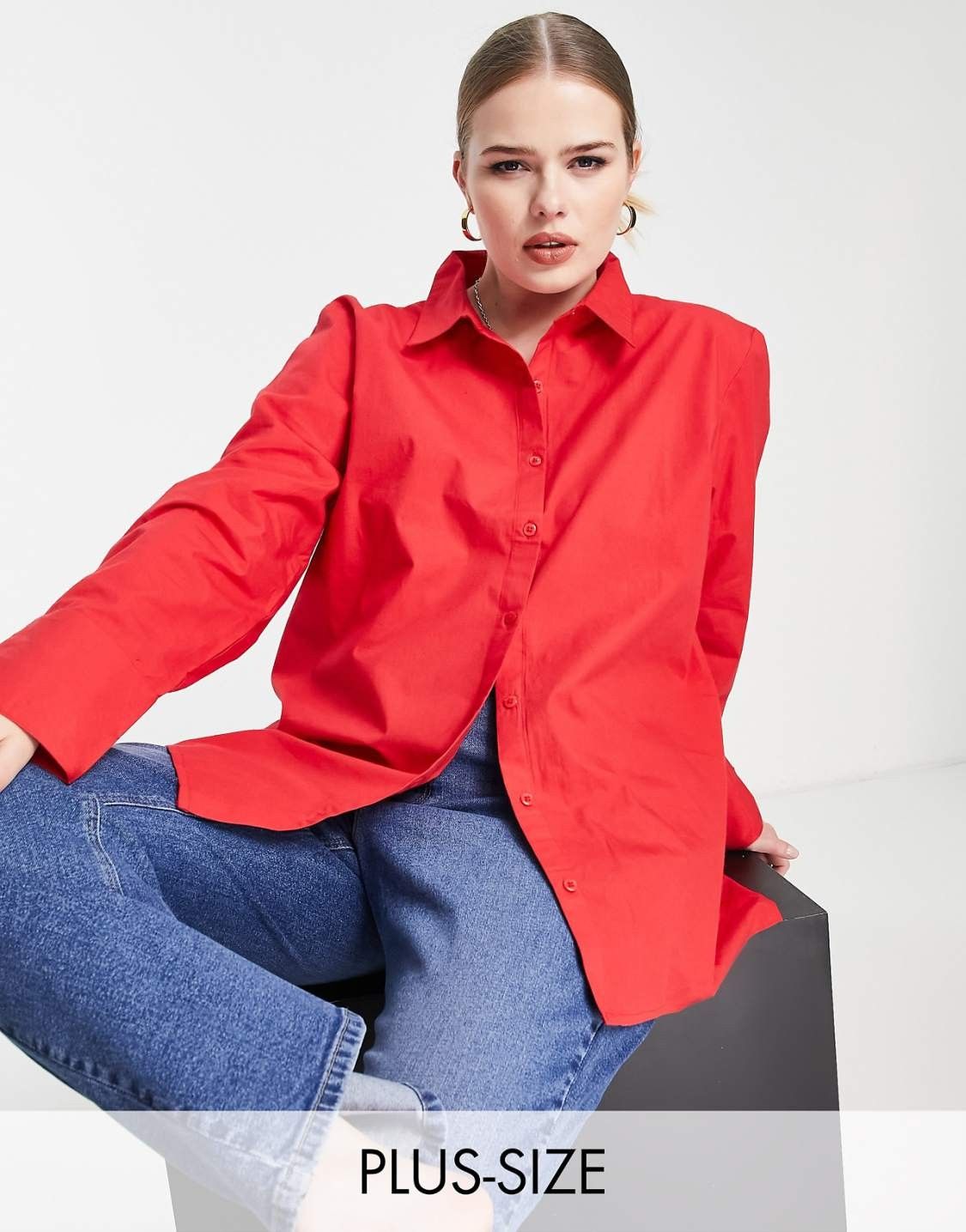 Extro & Vert Plus cotton oversized shirt in red ‏ — view 1 of 4
