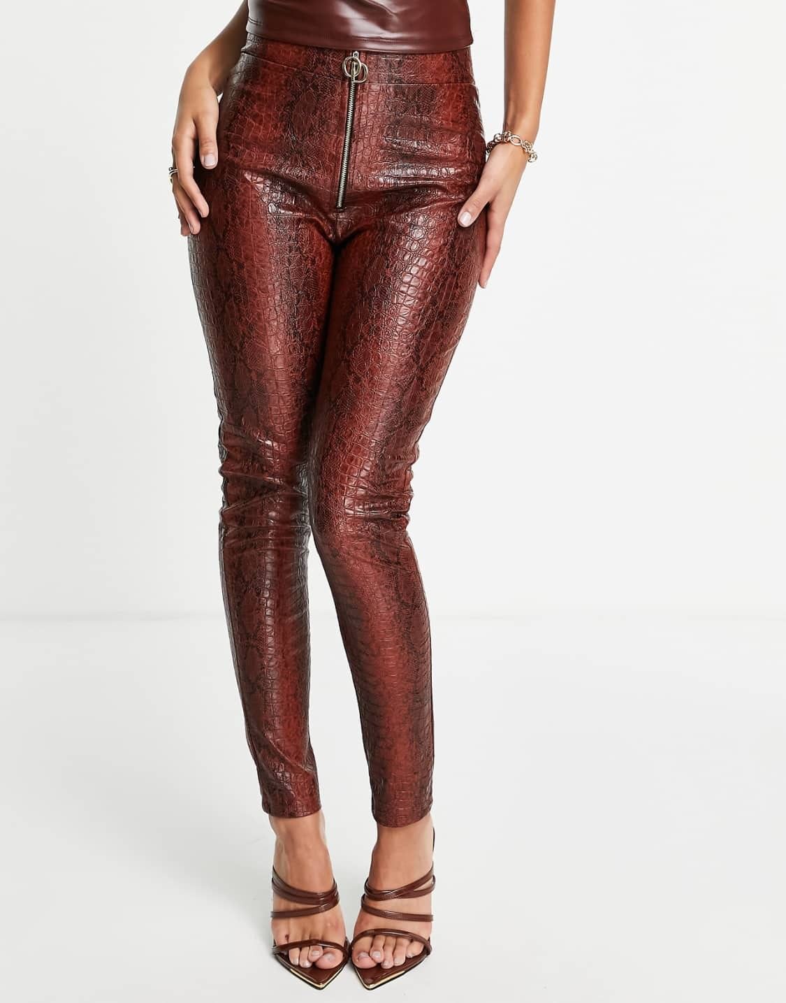 ODolls Collection leather look moc croc legging in chocolate — view 1 of 4