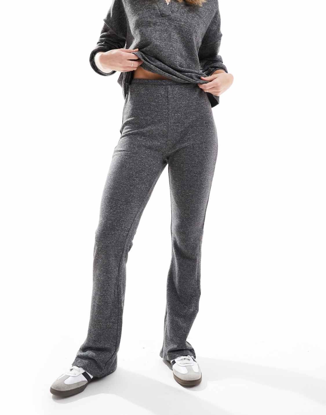Vero Moda supersoft flared pants in dark grey melange — view 1 of 4