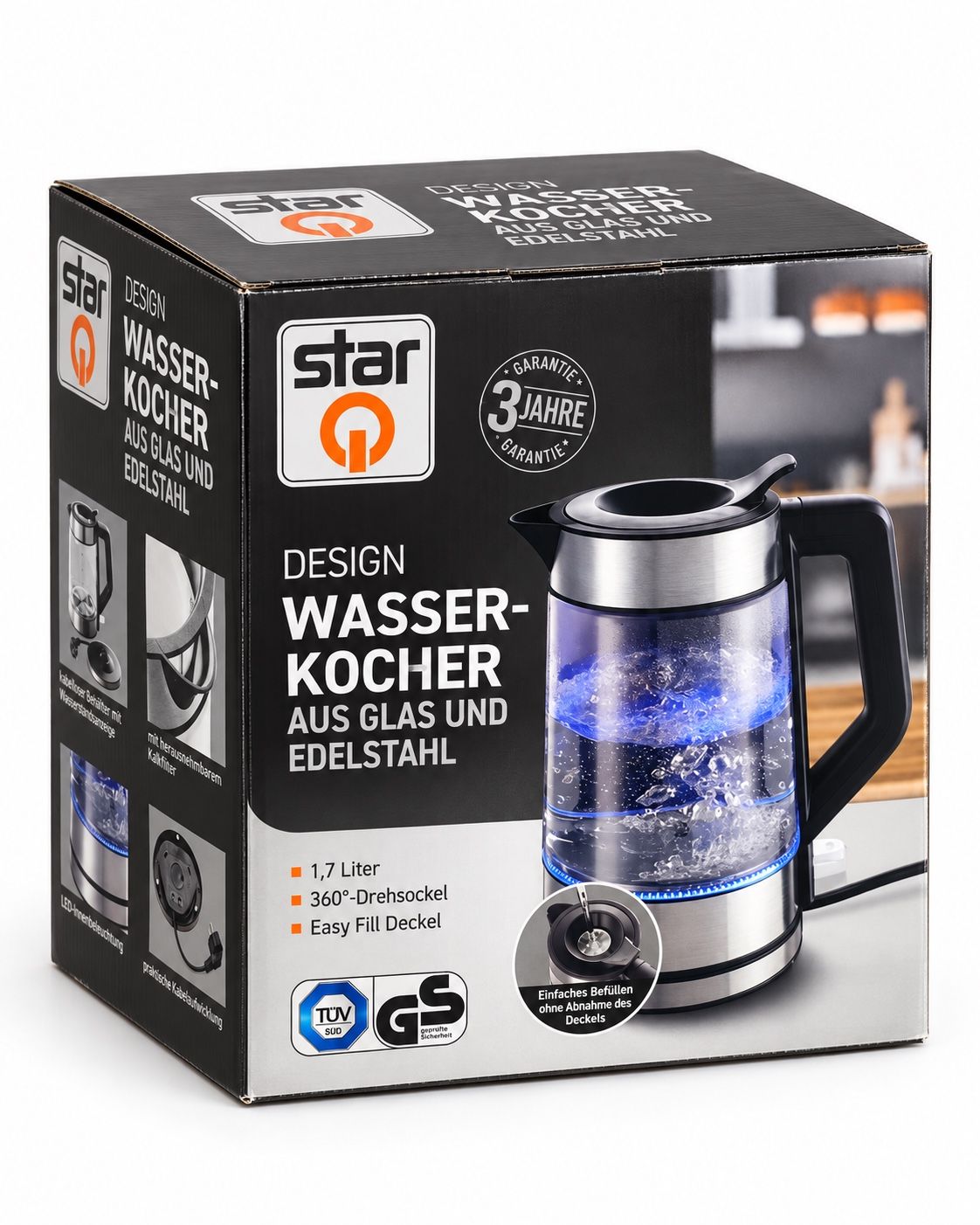 Star Q 1.7L Glass Electric Kettle with LED Light