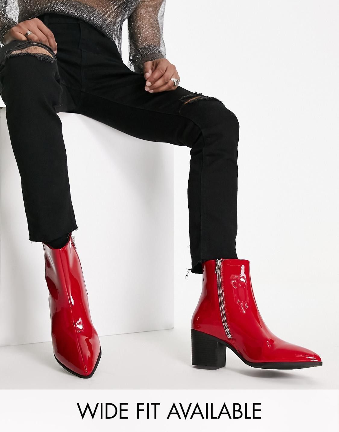 ASOS DESIGN heeled chelsea boot in red patent faux leather — view 1 of 4