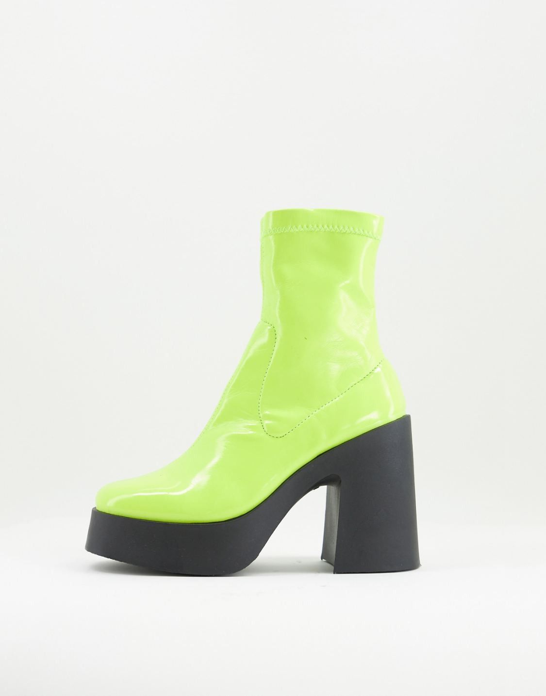 ASOS DESIGN Elsie high heeled sock boot in neon green — view 1 of 4