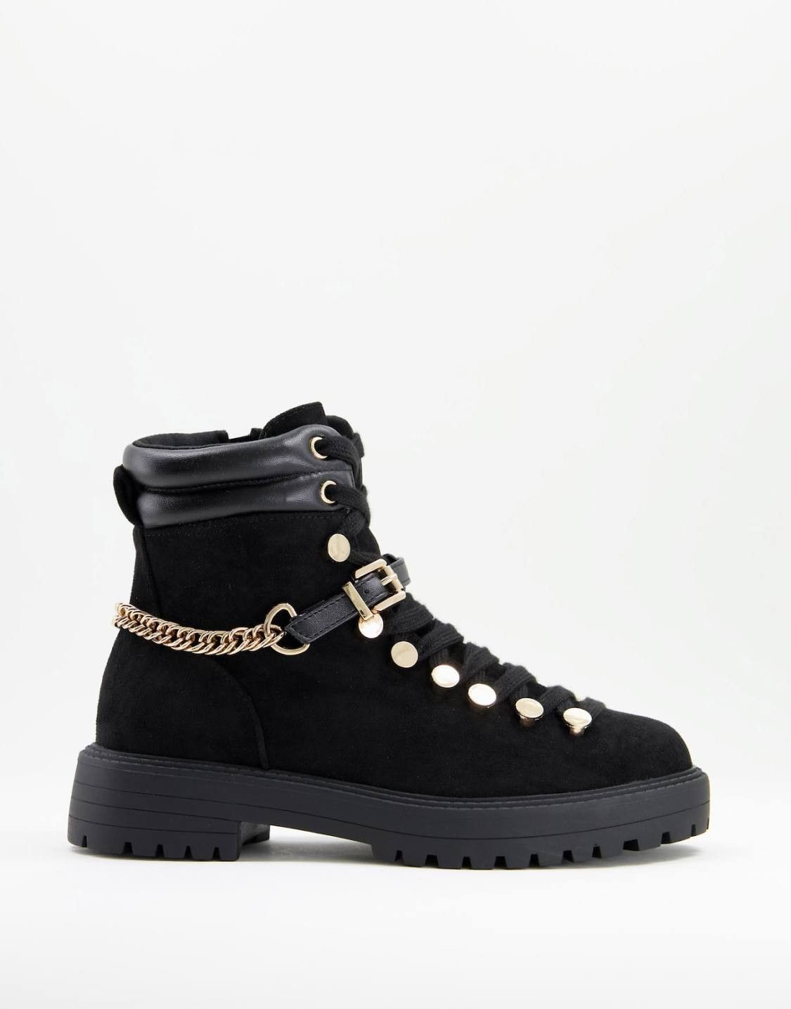 ASOS DESIGN Arabelle chain trim hiker boots in black — view 1 of 4