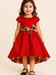 Rare Editions Girls Red Hi-Low Dress Plaid Bow Cap Sleeves Holiday — view 1 of 3
