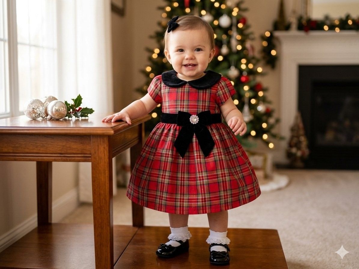 Rare Editions Baby Girls Red Plaid Christmas Holiday Dress & Bloomer Set — view 1 of 2
