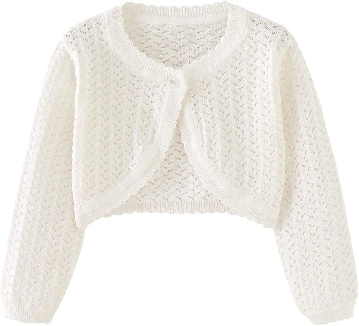 Girls Cardigan Sweater Bolero Shrug Kids Long Sleeve Knit Dress Cover Up Button Closure Tops Baby Toddler , White — view 1 of 4
