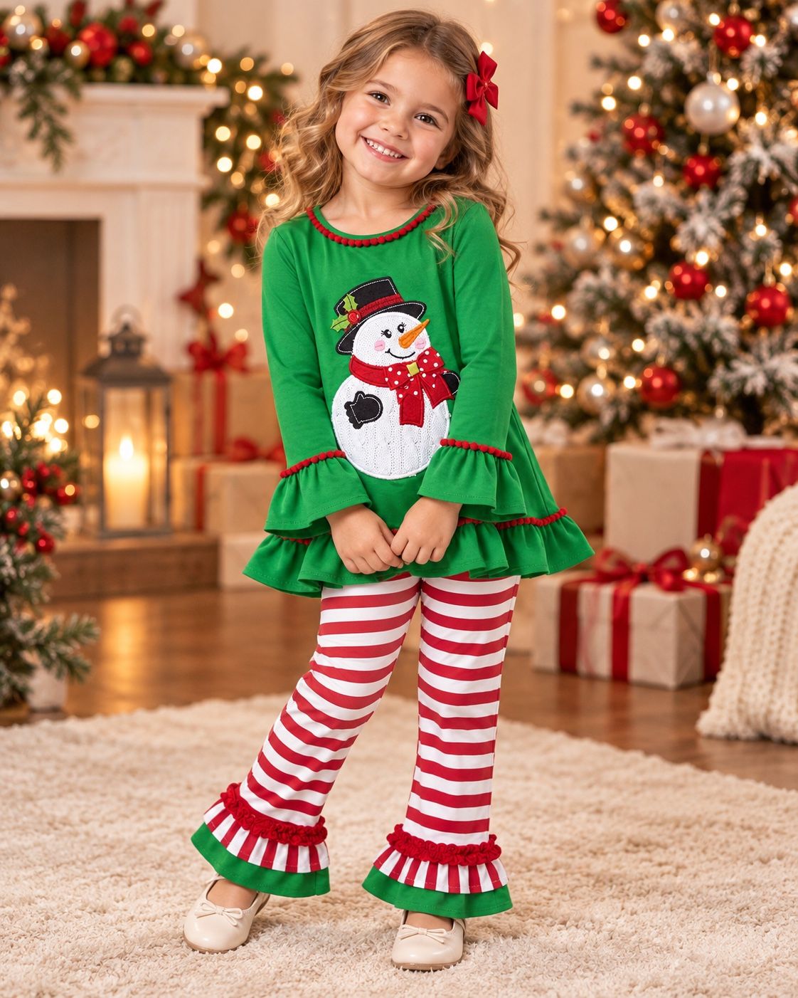 Girls’ Snowman Sweater and Striped Pants Set — view 1 of 2