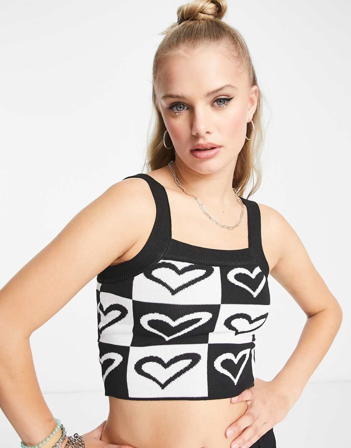 Heartbreak knitted cami top co-ord in heart print — view 1 of 4