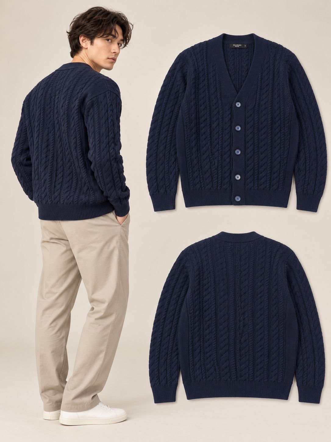 Bolongaro Trevor Men’s Navy Cable Knit Button Cardigan, photo 2