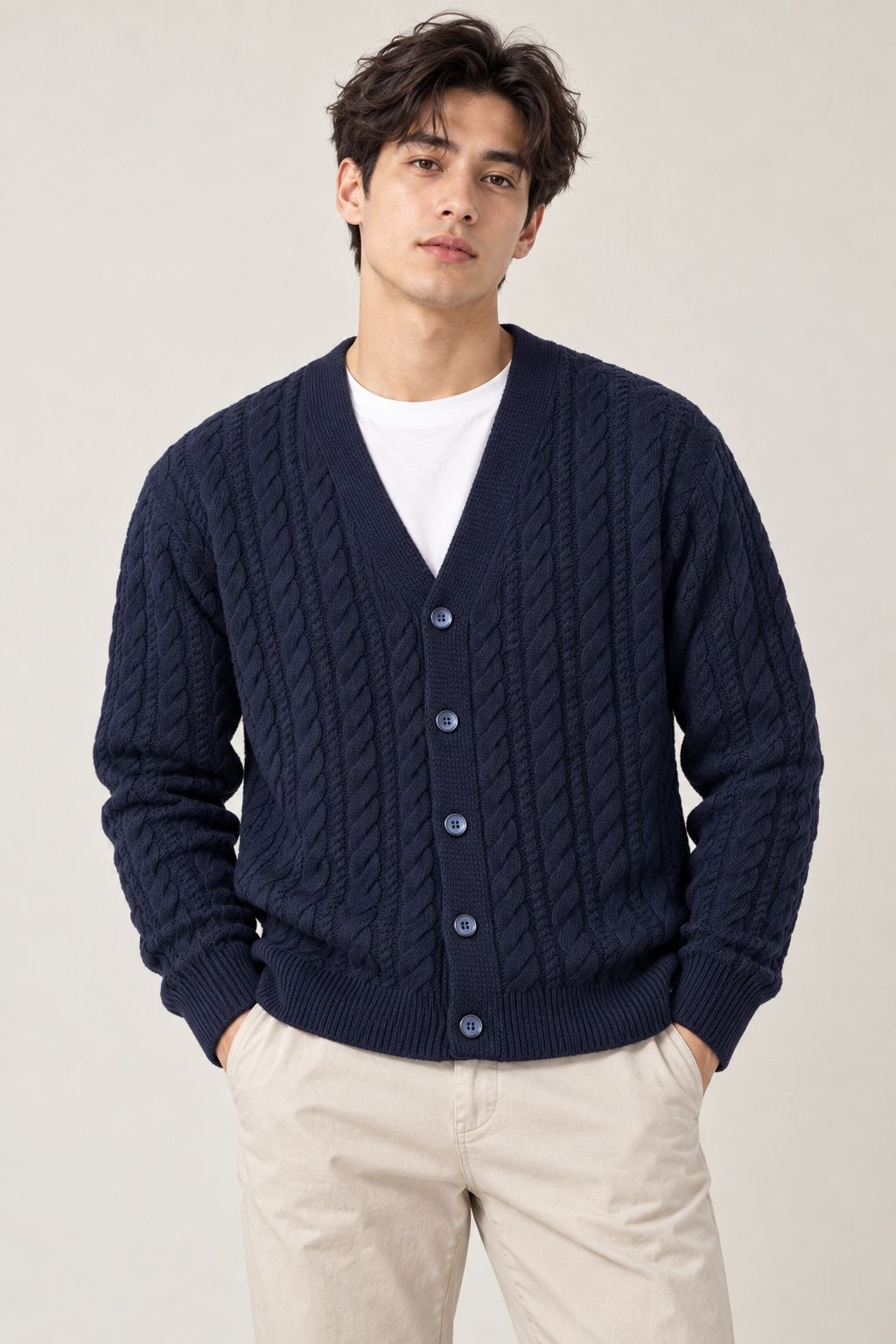 Bolongaro Trevor Men’s Navy Cable Knit Button Cardigan