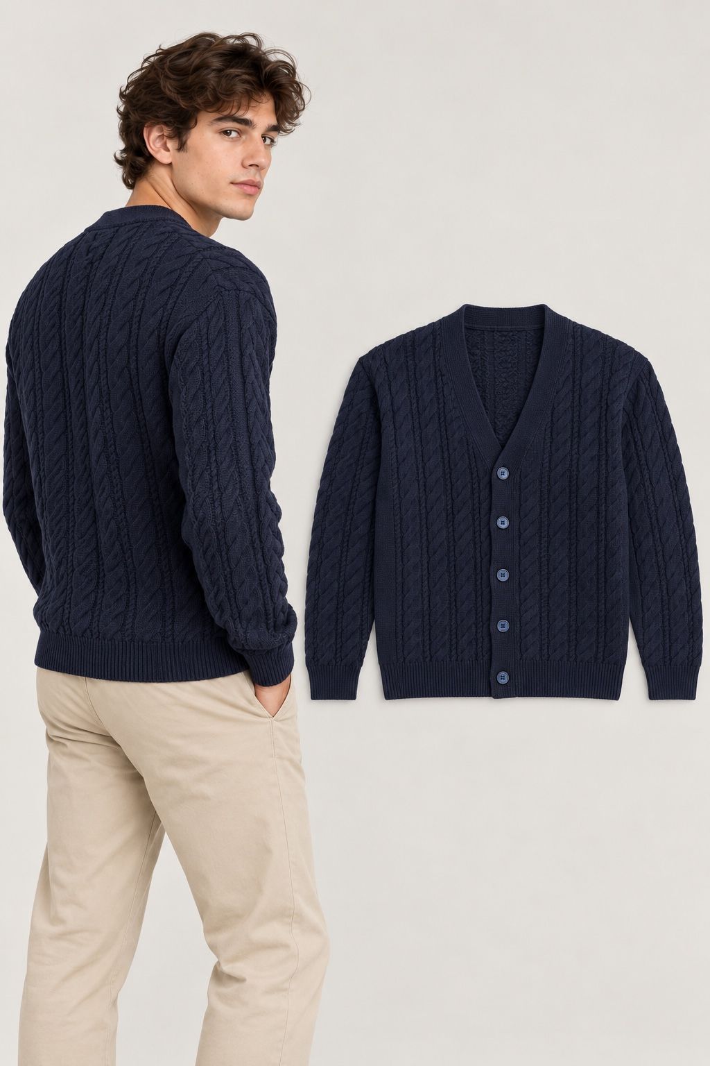 Bolongaro Trevor Men’s Navy Cable Knit Button Cardigan, photo 3
