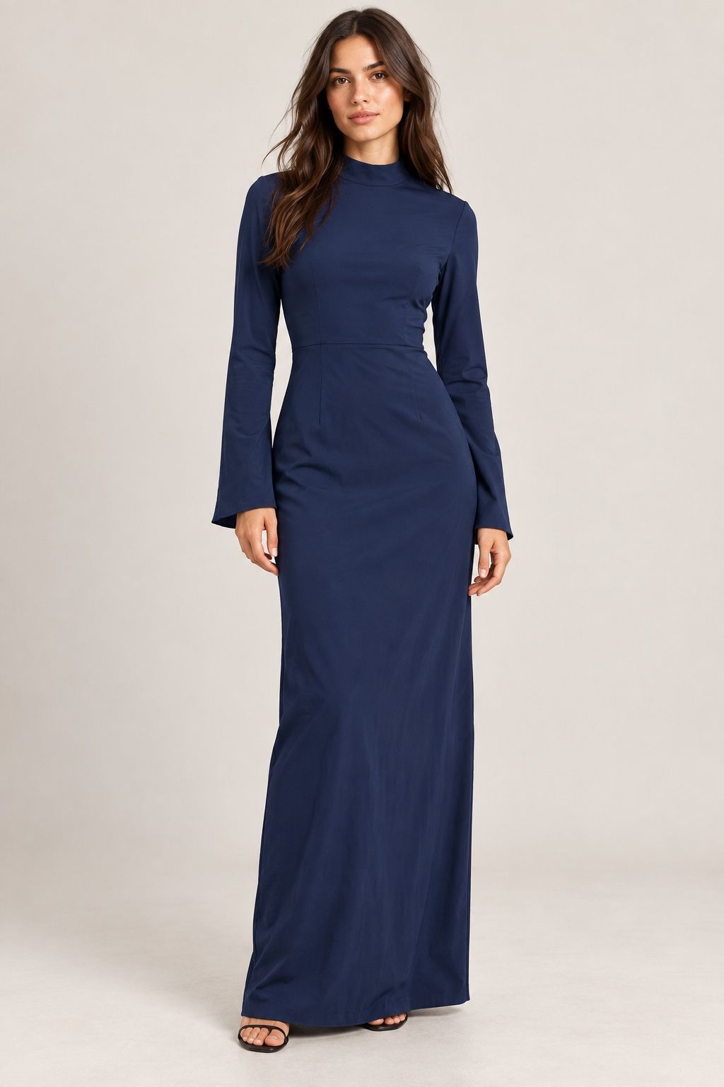 ASOS Design Navy Long Sleeve High-Neck Maxi Dress