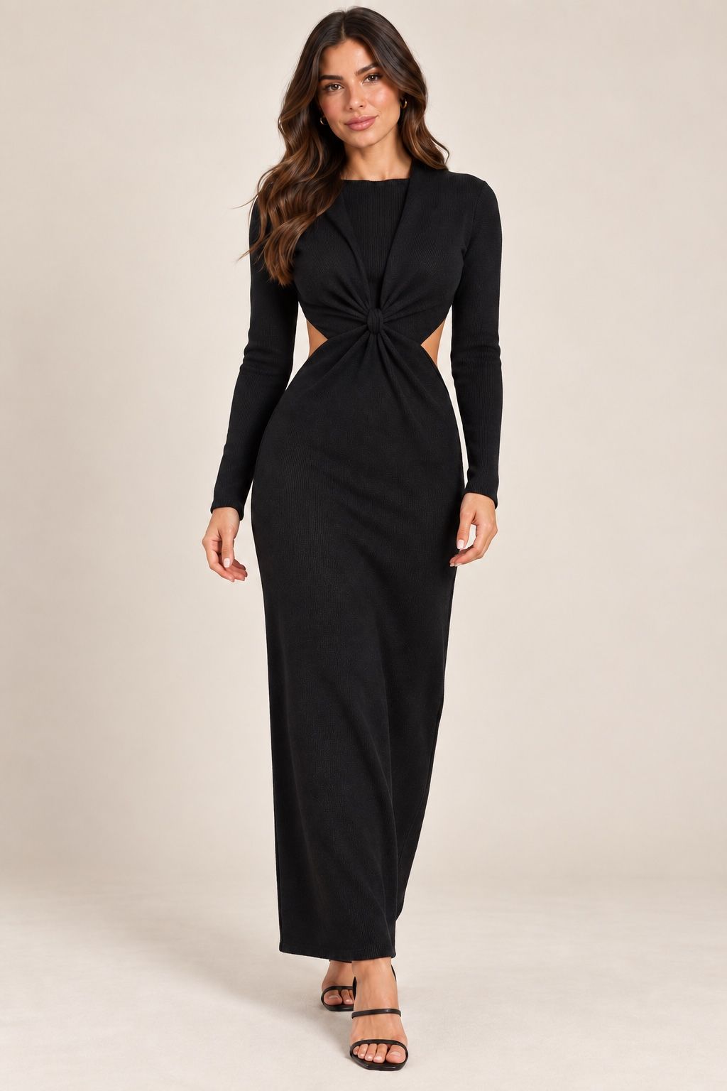 ASOS Design Black Long Sleeve Knit Maxi Dress with Side Cutouts