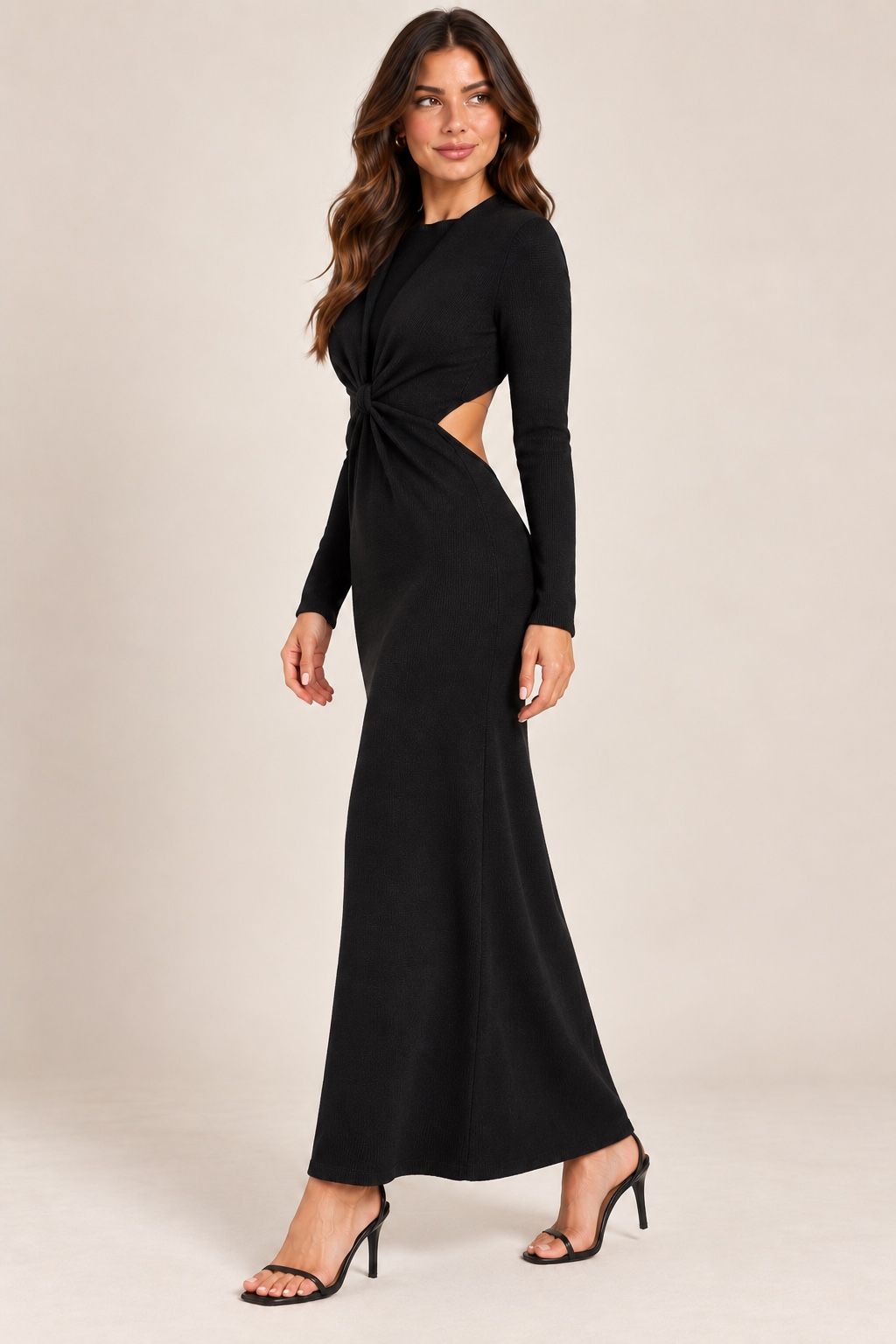 ASOS Design Black Long Sleeve Knit Maxi Dress with Side Cutouts, photo 2