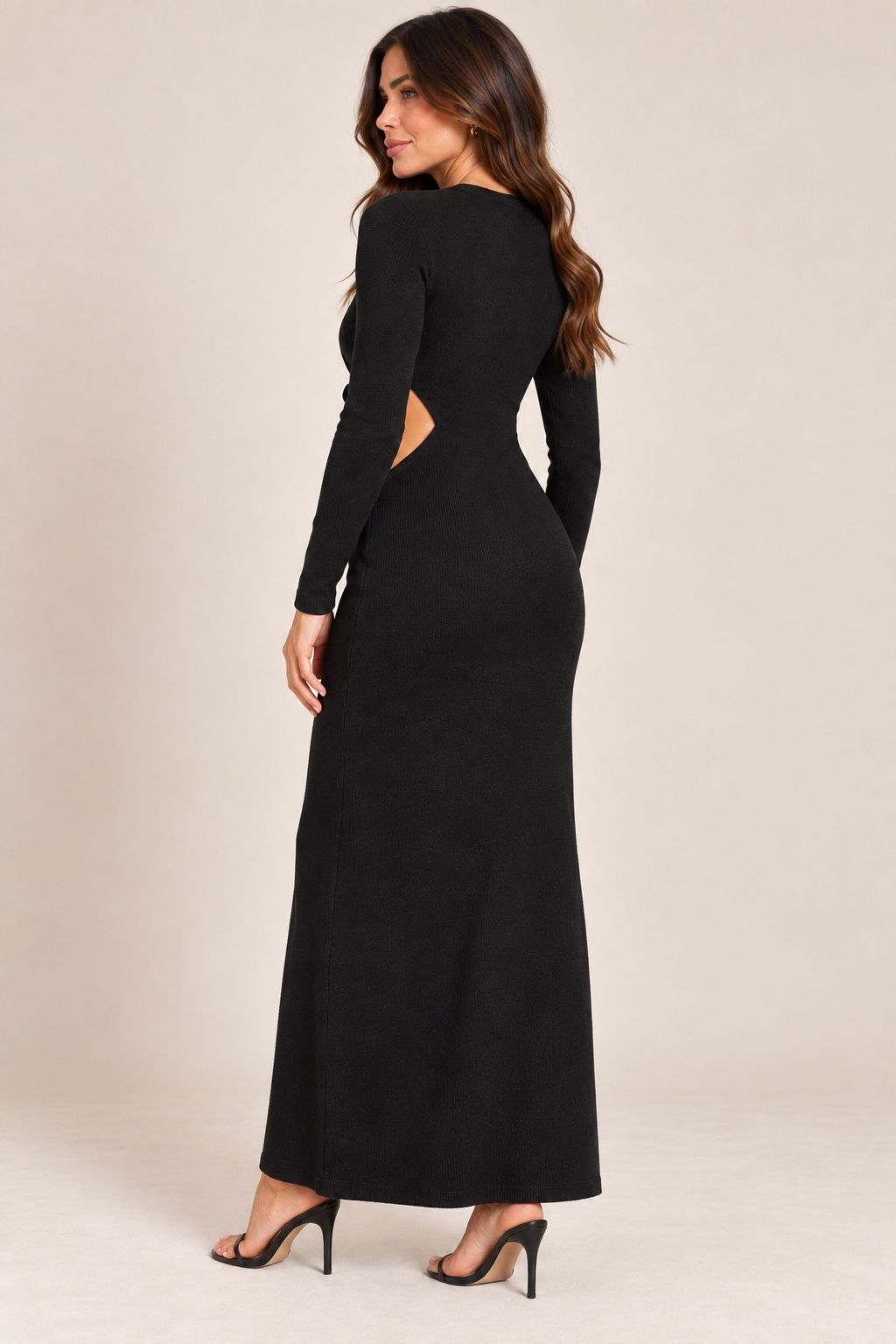 ASOS Design Black Long Sleeve Knit Maxi Dress with Side Cutouts, photo 3