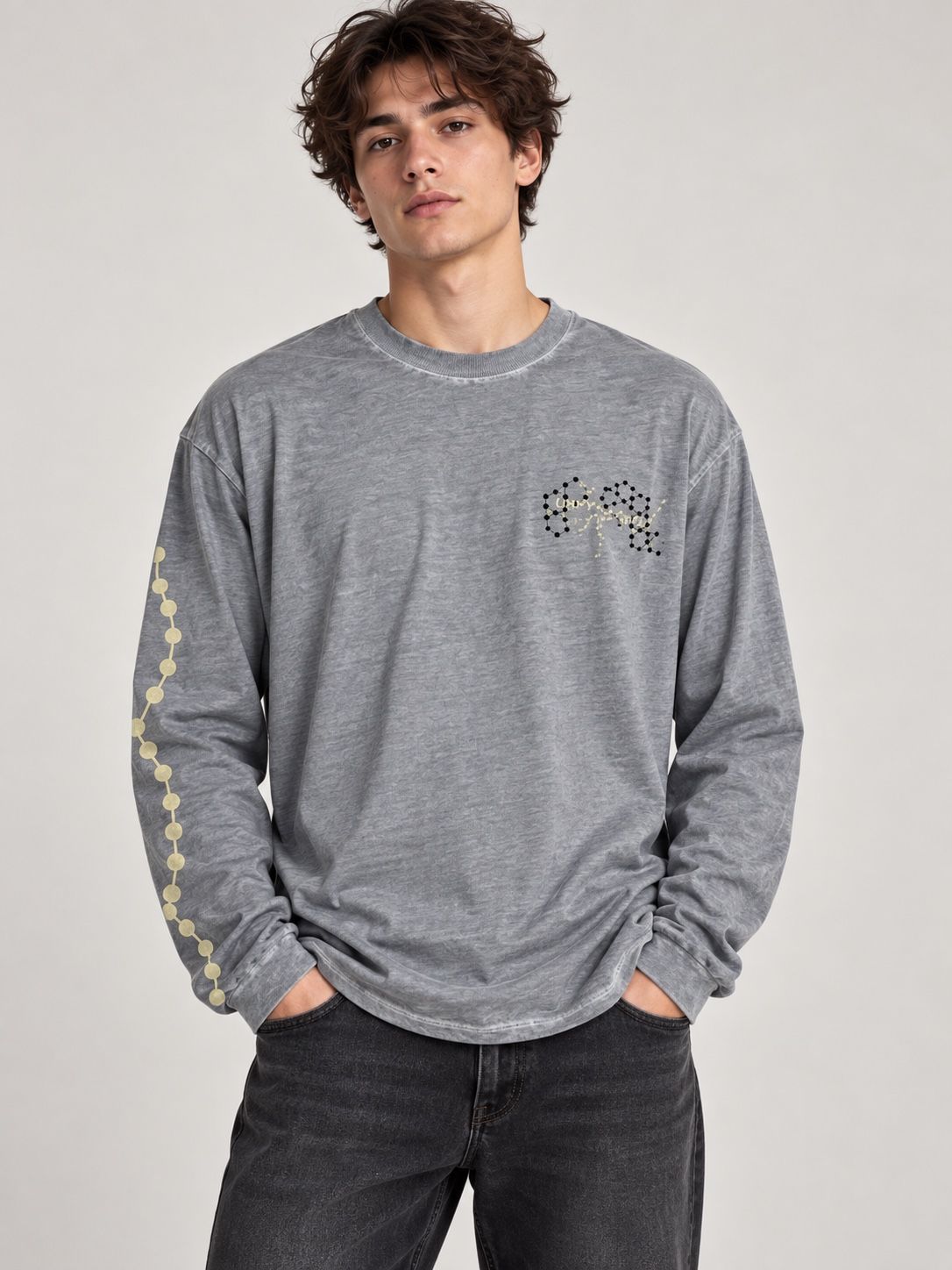 ASOS Design Grey Graphic Long Sleeve T-Shirt