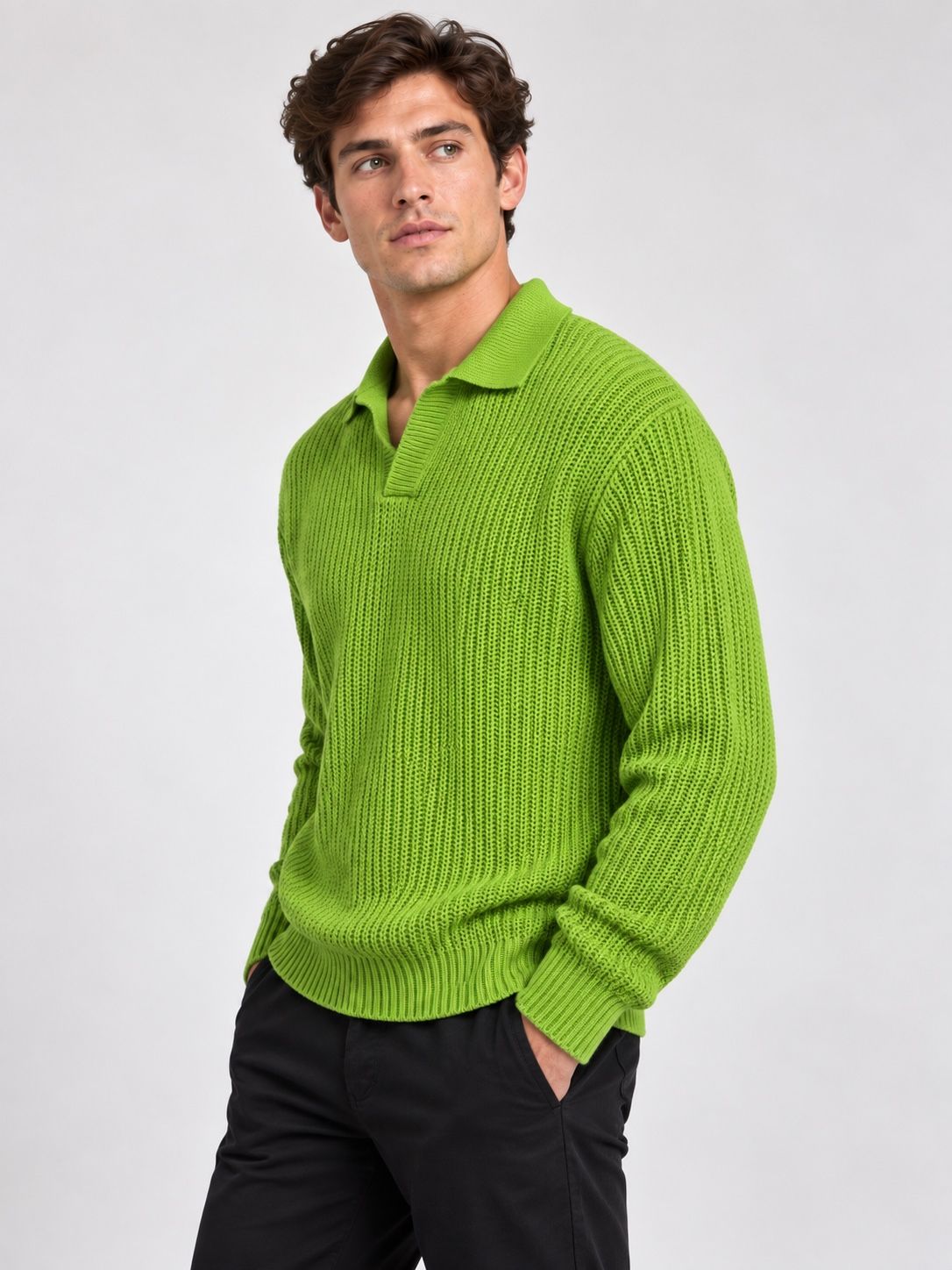 ASOS Design Men’s Lime Green Textured Knit Sweater, photo 2