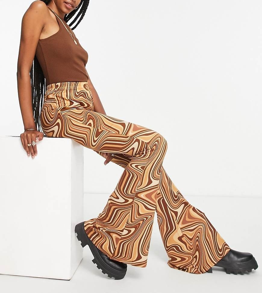 Kick Flare Pants In Brown Swirl Print