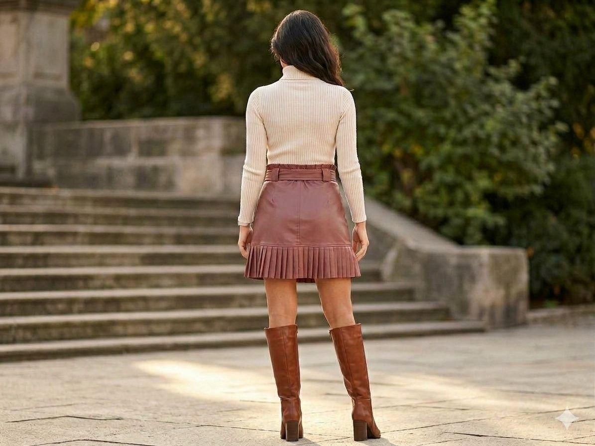Zara Pleated Faux Leather Mini Skirt with Belt, photo 2