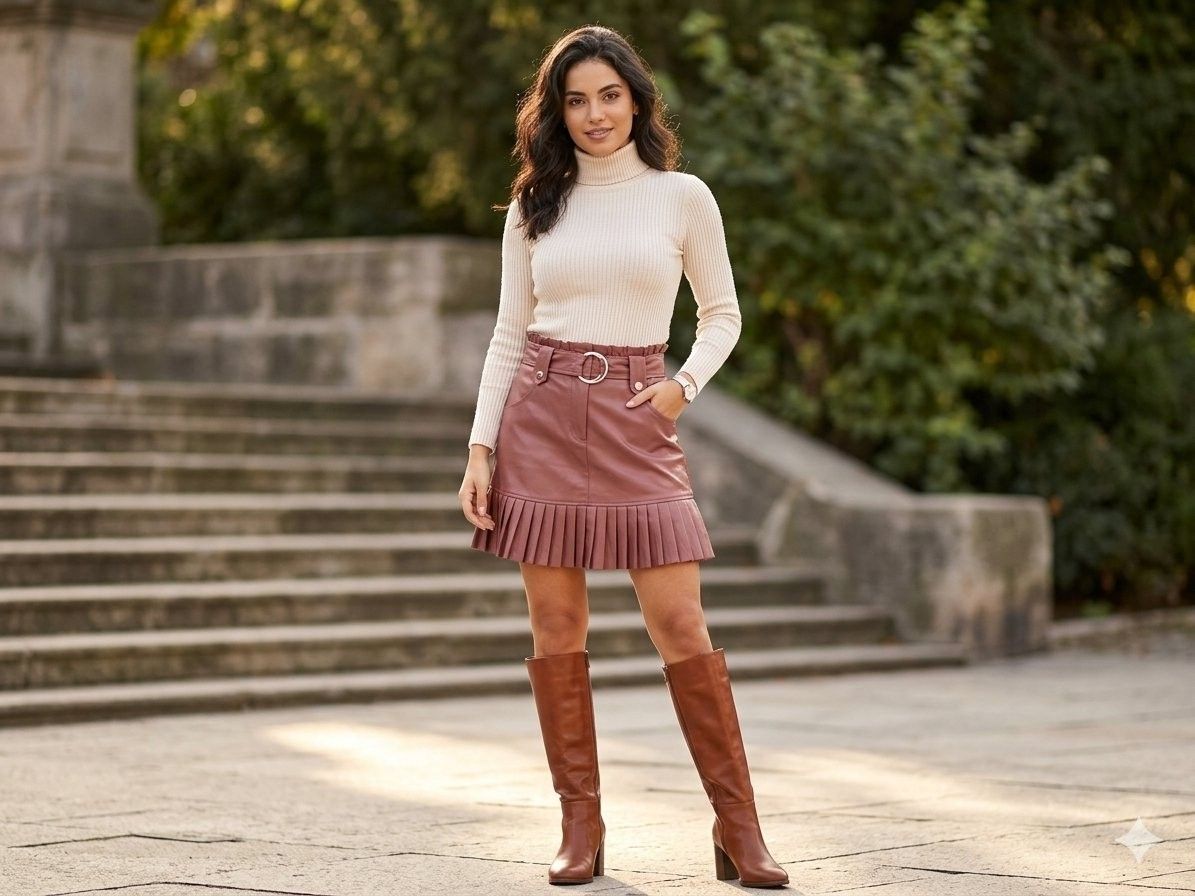 Zara Pleated Faux Leather Mini Skirt with Belt