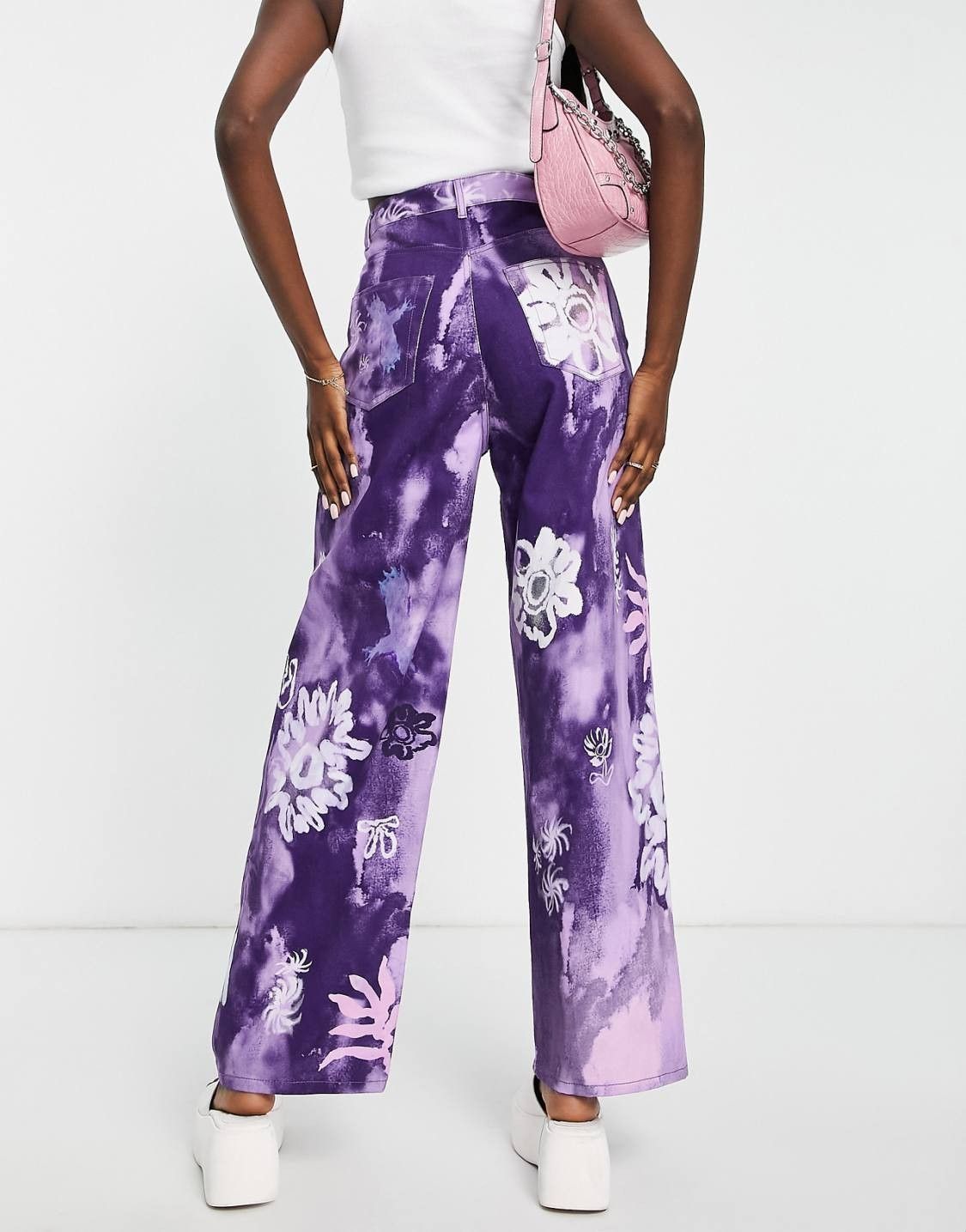 Weekday straight leg pants in purple abstract flower, photo 2