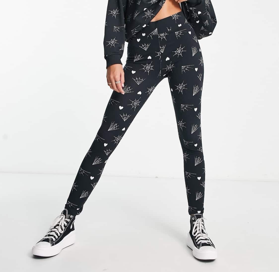 Monki co-ord leggings in black spider web
