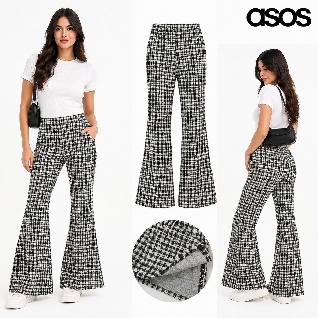 ASOS Women’s Black & White Check Flared Trousers, photo 2