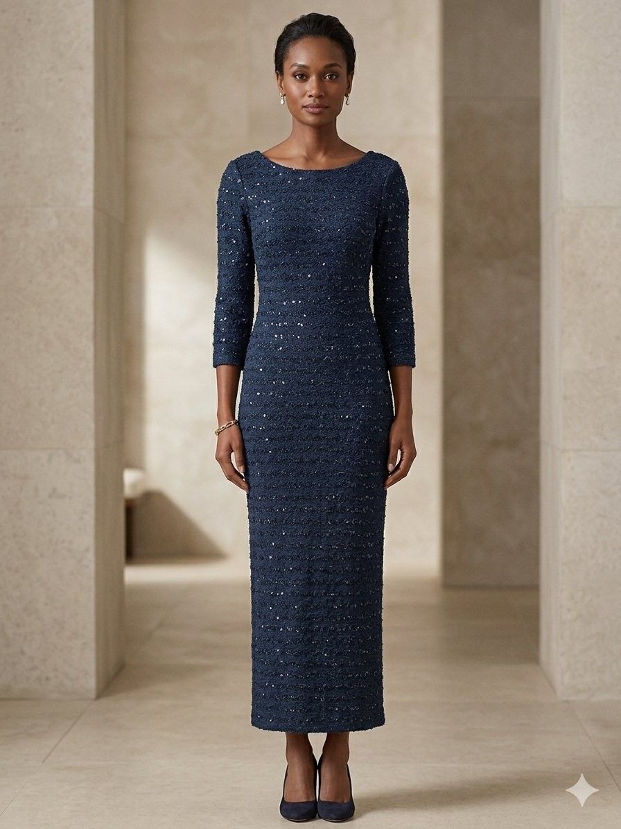 Va Vite Midnight Blue Sequin Knit Party Dress