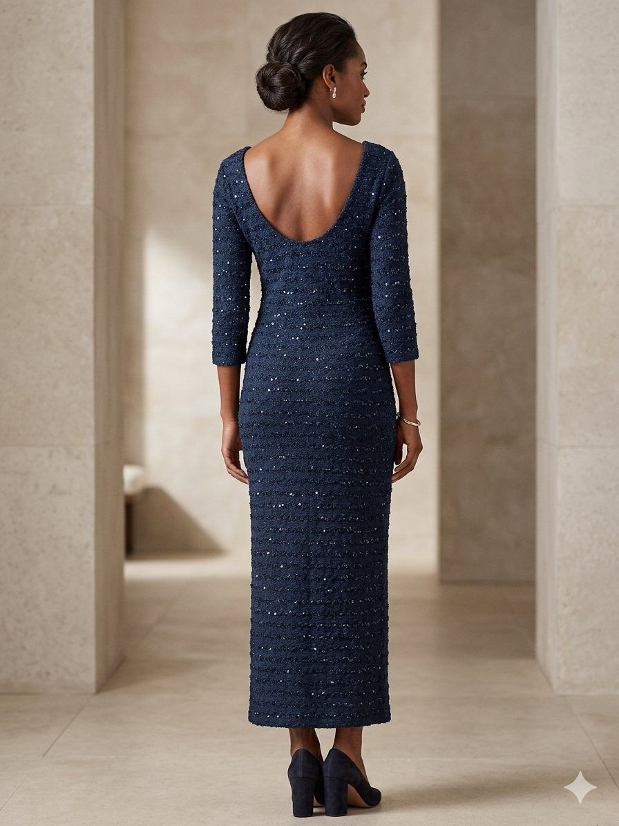 Va Vite Midnight Blue Sequin Knit Party Dress, photo 2