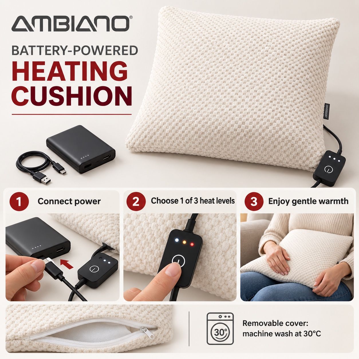 Ambiano Battery-Powered Heating Cushion, photo 2
