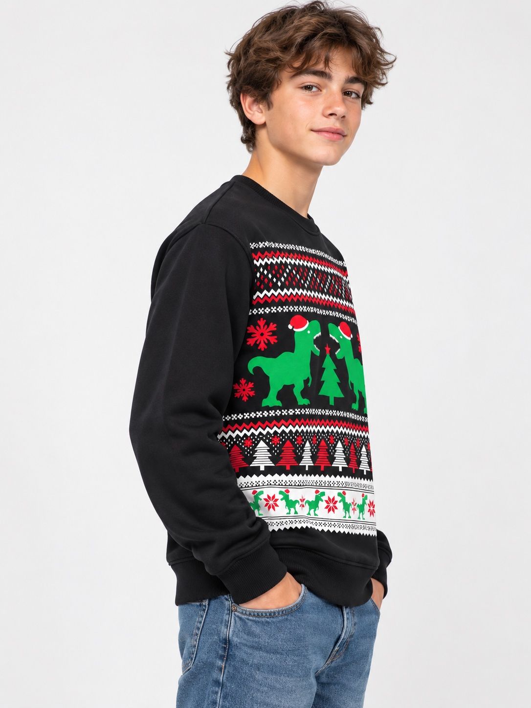 Hybrid Apparel Black Christmas Dinosaur Sweatshirt, photo 3