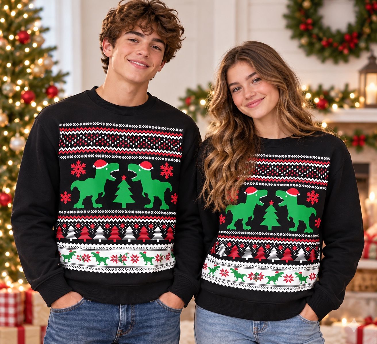 Hybrid Apparel Black Christmas Dinosaur Sweatshirt