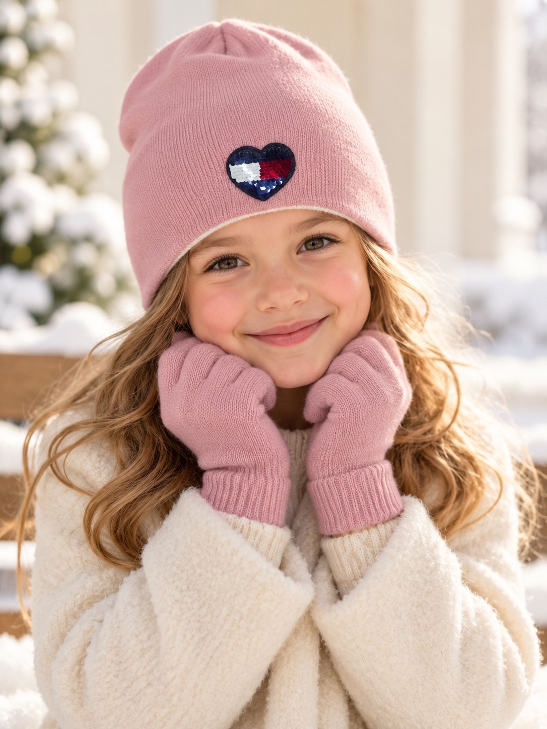 Tommy Hilfiger Kids’ Pink Beanie and Gloves Set, photo 2