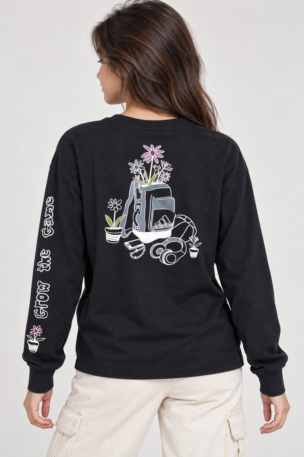 Adidas Black Floral Graphic Long-Sleeve T-Shirt, photo 2