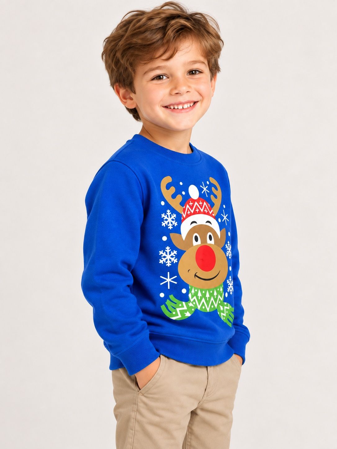 Hybrid Apparel Kids’ Blue Christmas Reindeer Sweatshirt, photo 3