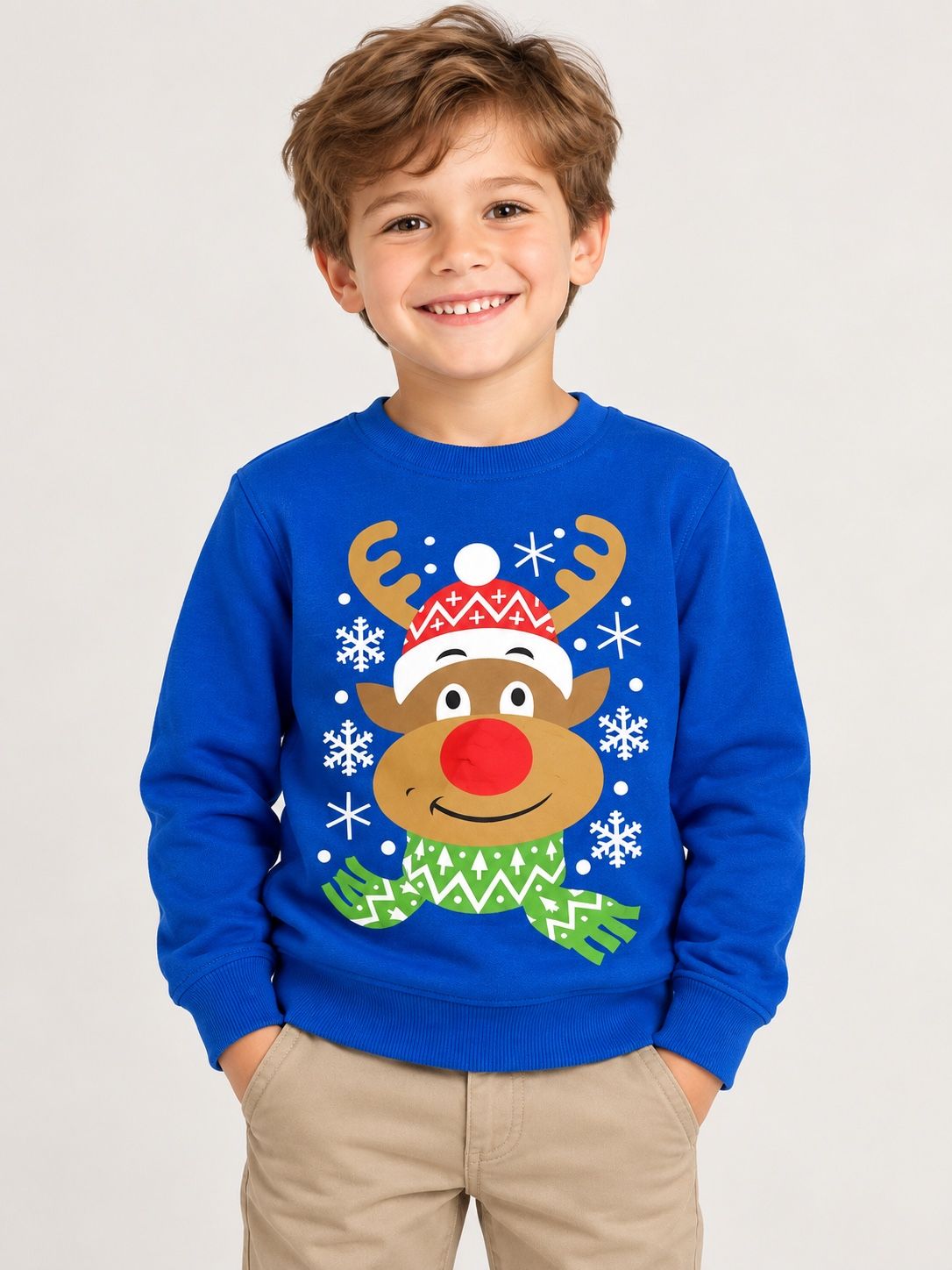 Hybrid Apparel Kids’ Blue Christmas Reindeer Sweatshirt
