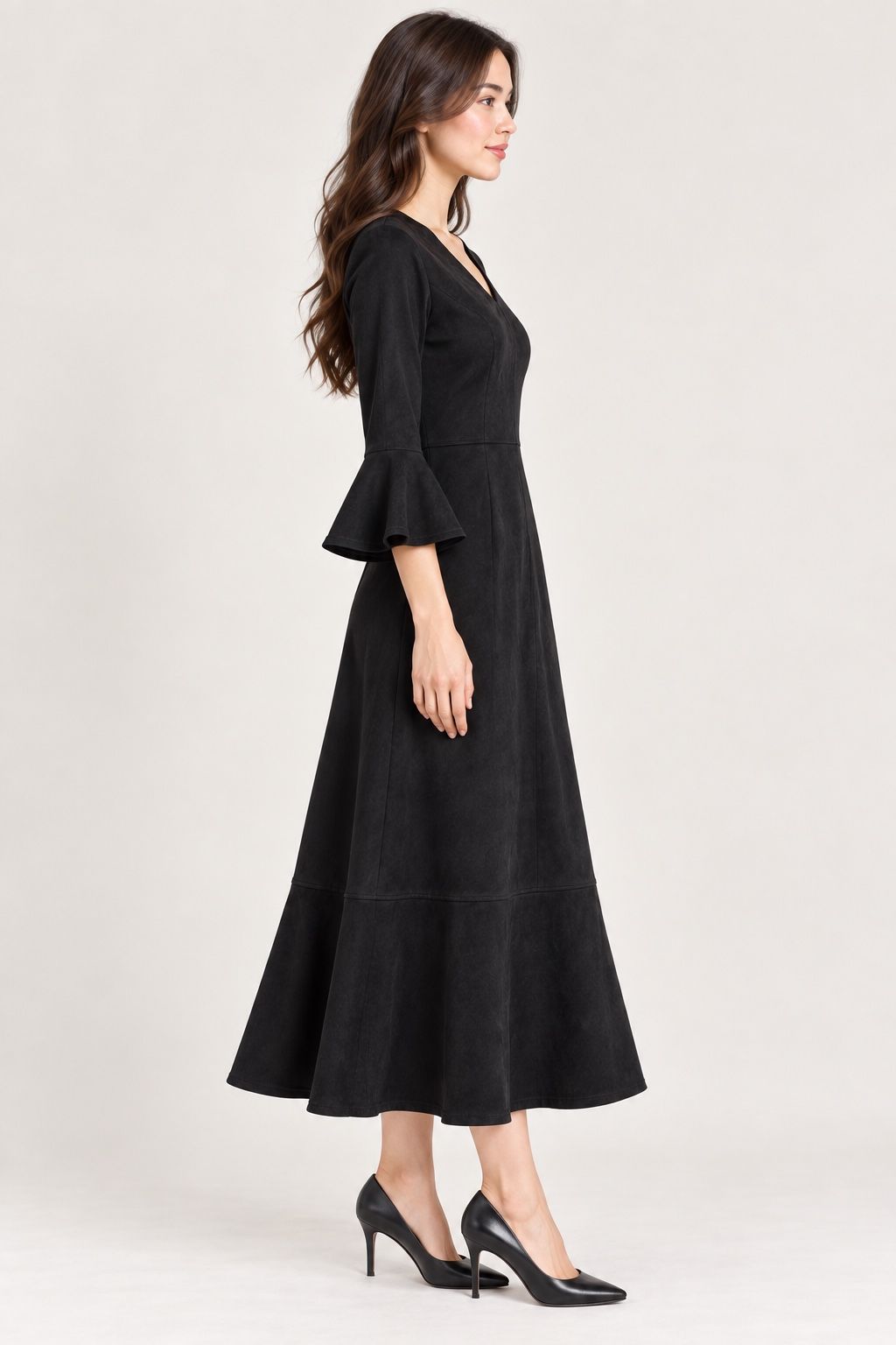 Zero Black V-Neck Bell Sleeve Midi Dress, photo 2