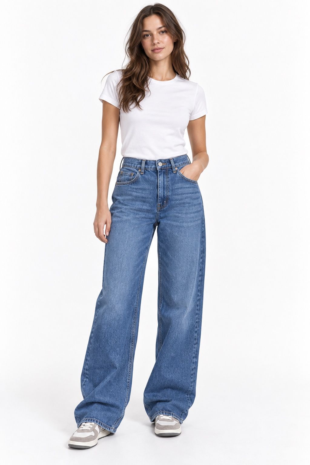 Topshop Women’s Blue Wide-Leg Jeans